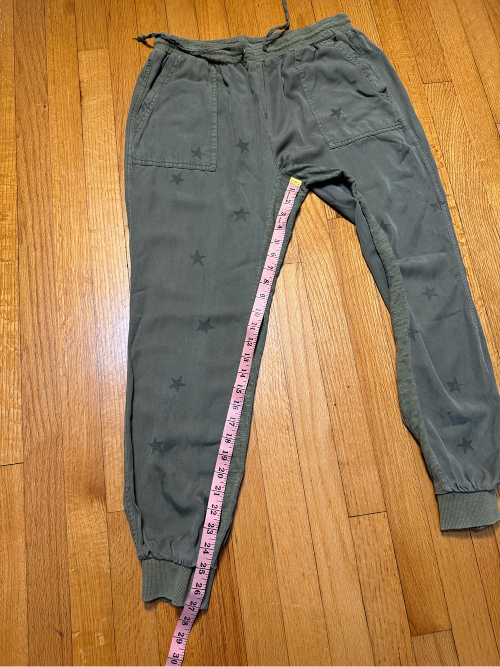 Vintage Havana Olive‎ Green Star-Print Jogger Pants 100% Tencel Size L - Picture 7 of 9